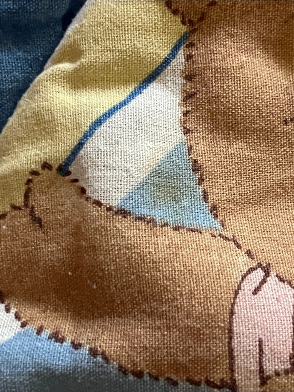 90’s Celestial Angel Teddy Bear Moon and Stars Baby Quilt - Blue and Yellow